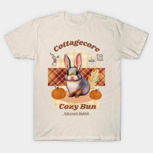 Cozy Vibes Cottagecore Mini Rex Rabbit Introverted Bun in Fall Autumn Season T-Shirt by wigobun